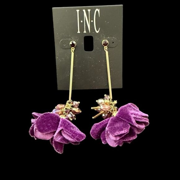 INC International Concept Purple Lariat Flower Floral Drop Earrings - Picture 1 of 3